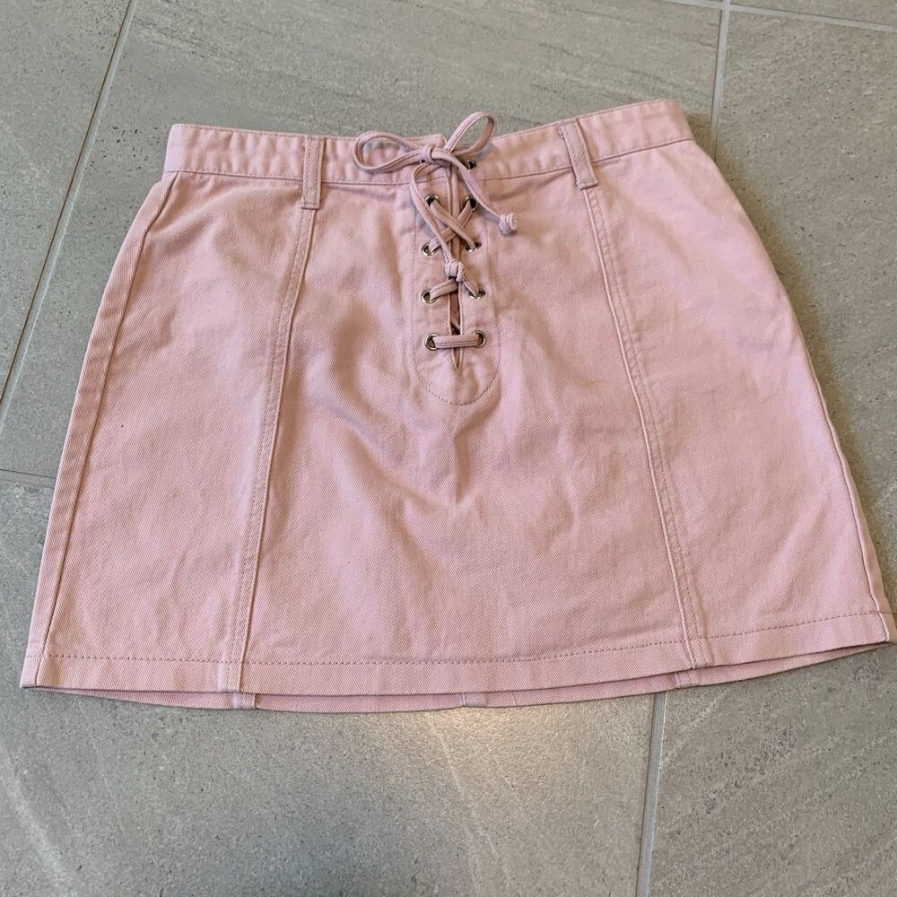 Forever 21 Pink Denim Mini Skirt Size L 100% Cotton